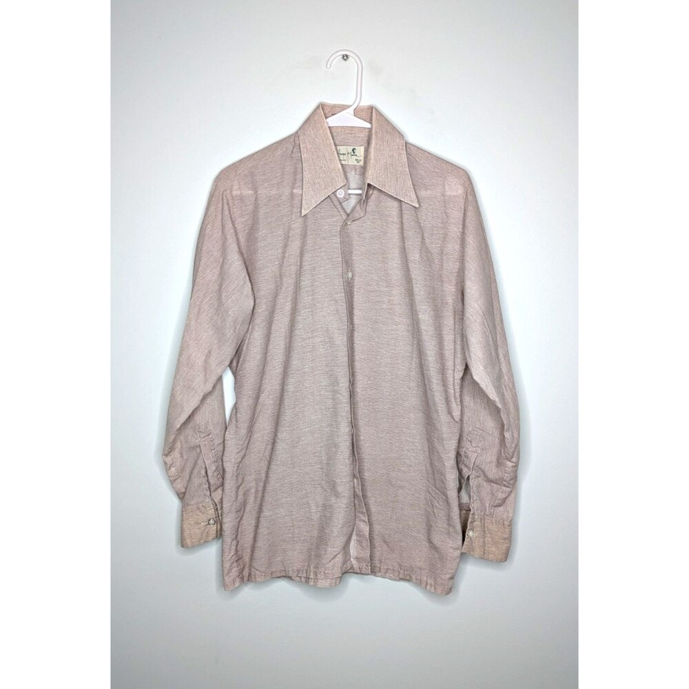 Hugo Mann Mens Vintage 80s Knit Button Down Shirt Size 16 Beige Made in England